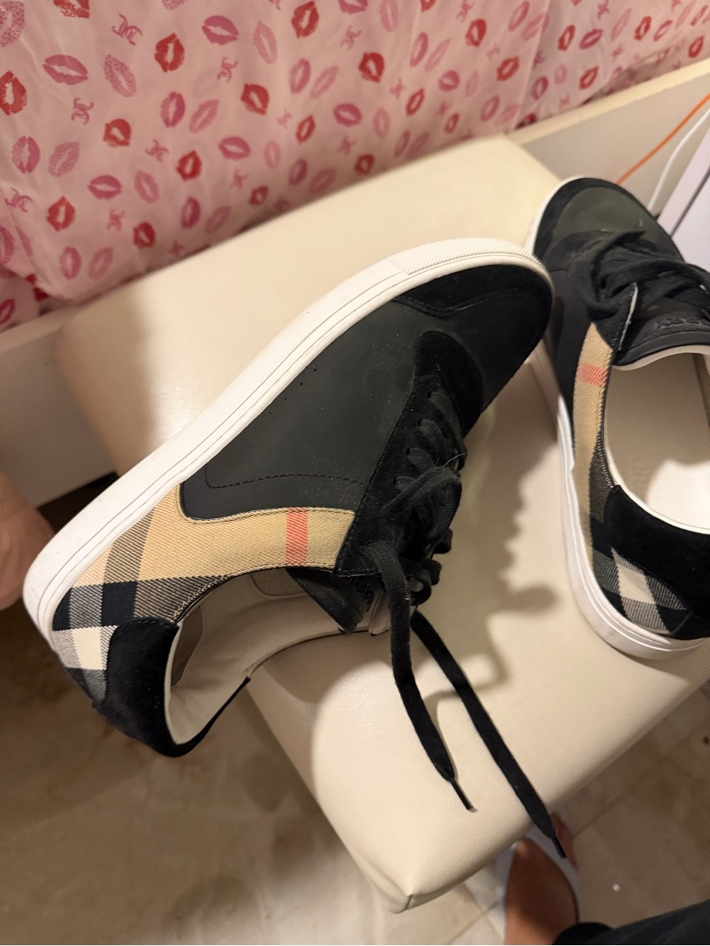 Burberry Black and Beige Check Men’s Athletic Sneakers